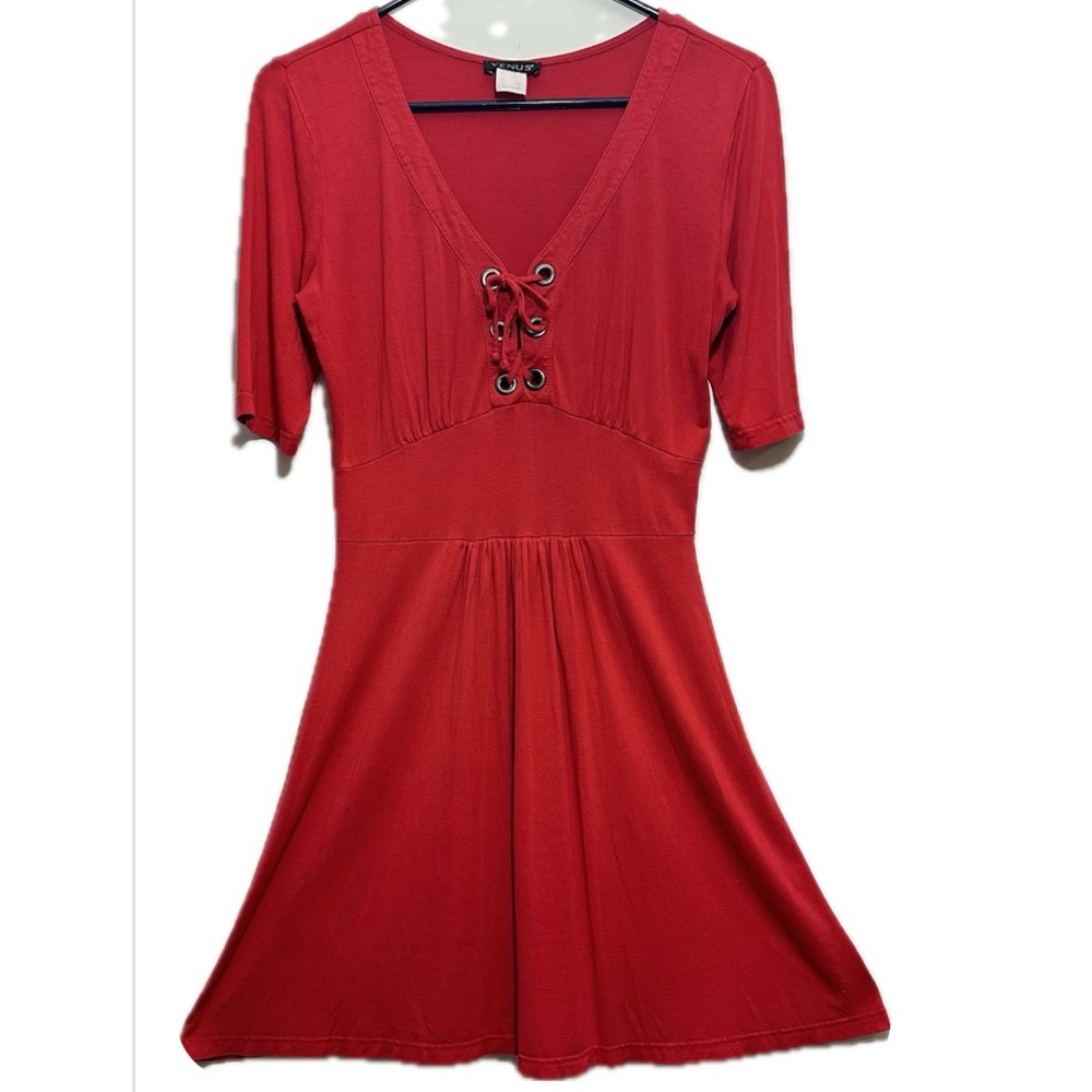 Venus Red Lace-Up Skater Dress Small - Fit & Flare Mini Dress
Red Lace-Up Dress